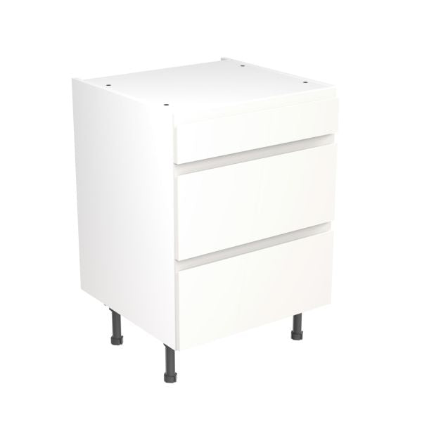 Kitchen Kit Flatpack J Pull Super Gloss White 600 Base Unit 3 Drawer - FKKJ0006