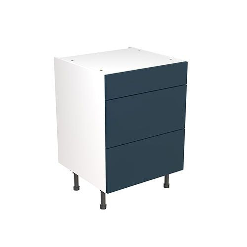 Kitchen Kit Flatpack Slab Ultra Matt Indigo Blue 600 Base Unit 3 Drawer - FKKF1306