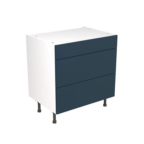 Kitchen Kit Flatpack Slab Ultra Matt Indigo Blue 800 Base Unit 3 Drawer - FKKF1307