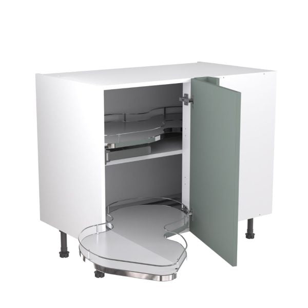 Kitchen Kit Flatpack Slab Ultra Matt Sage Green 1000 Base Unit With Dual-Handed Nuvola Blind Corner - FKKF1165