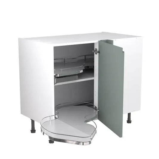 Kitchen Kit Flatpack J Pull Ultra Matt Sage Green 1000 Base Unit With Dual-Handed Nuvola Blind Corner - FKKJ1165